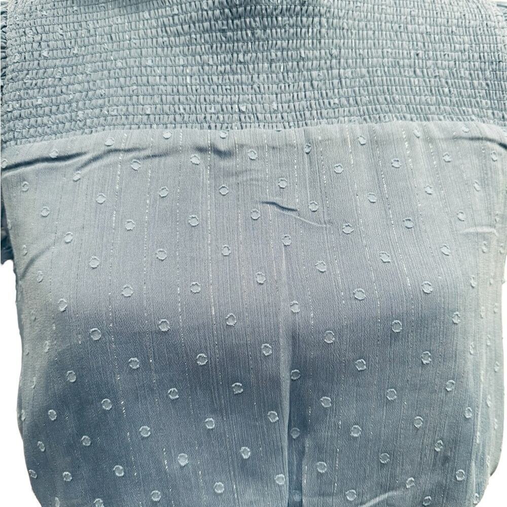 Aqua Ruffle Dress Smocked Short Sleeve Blue Swiss Dot Womens size Large - Picture 12 of 15